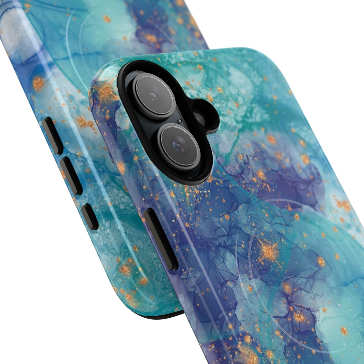 Teal Marble Magnetic Tough Case — Protective Phone Case with Blue Gold Swirl Design