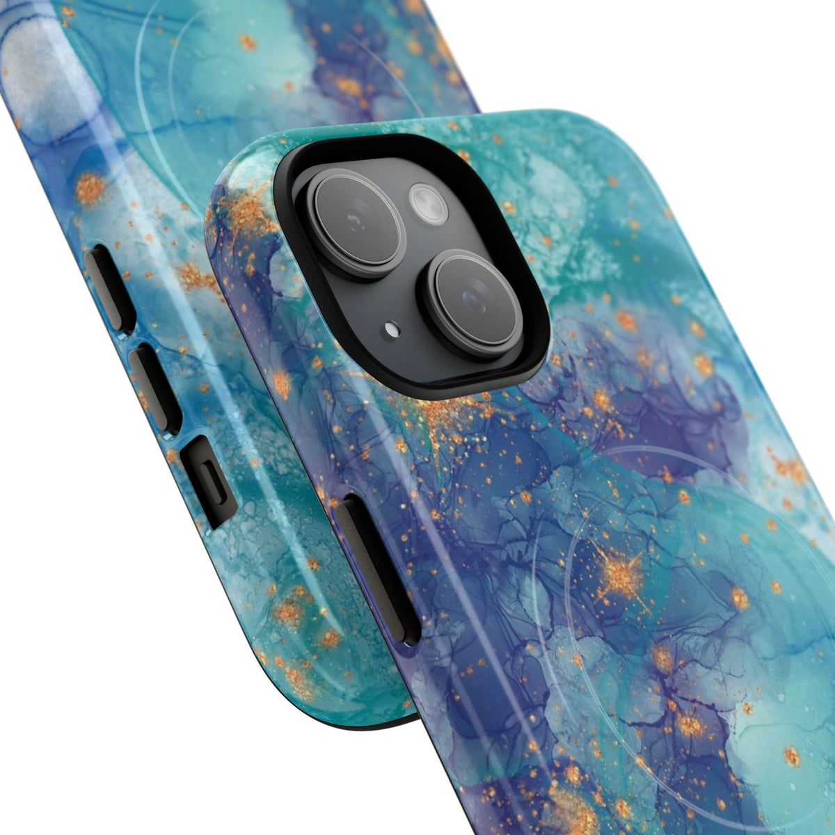 Teal Marble Magnetic Tough Case — Protective Phone Case with Blue Gold Swirl Design