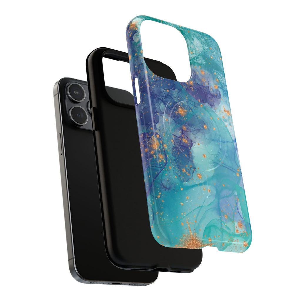 Teal Marble Magnetic Tough Case — Protective Phone Case with Blue Gold Swirl Design