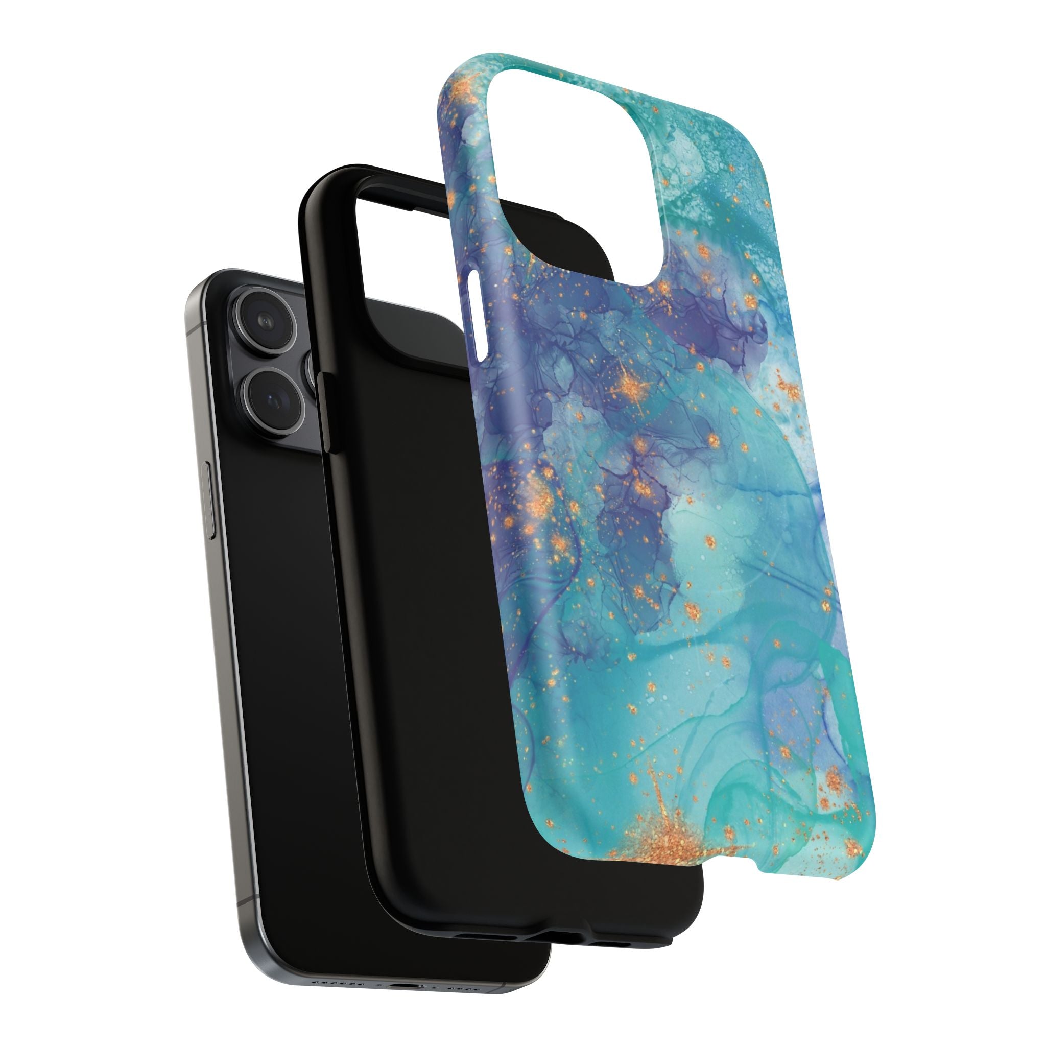 Teal Marble Magnetic Tough Case — Protective Phone Case with Blue Gold Swirl Design