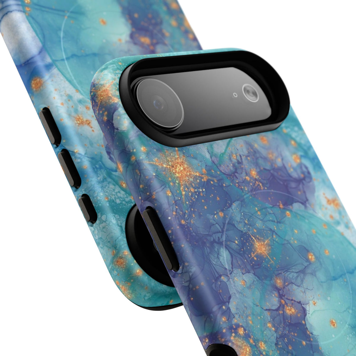 Teal Marble Magnetic Tough Case — Protective Phone Case with Blue Gold Swirl Design