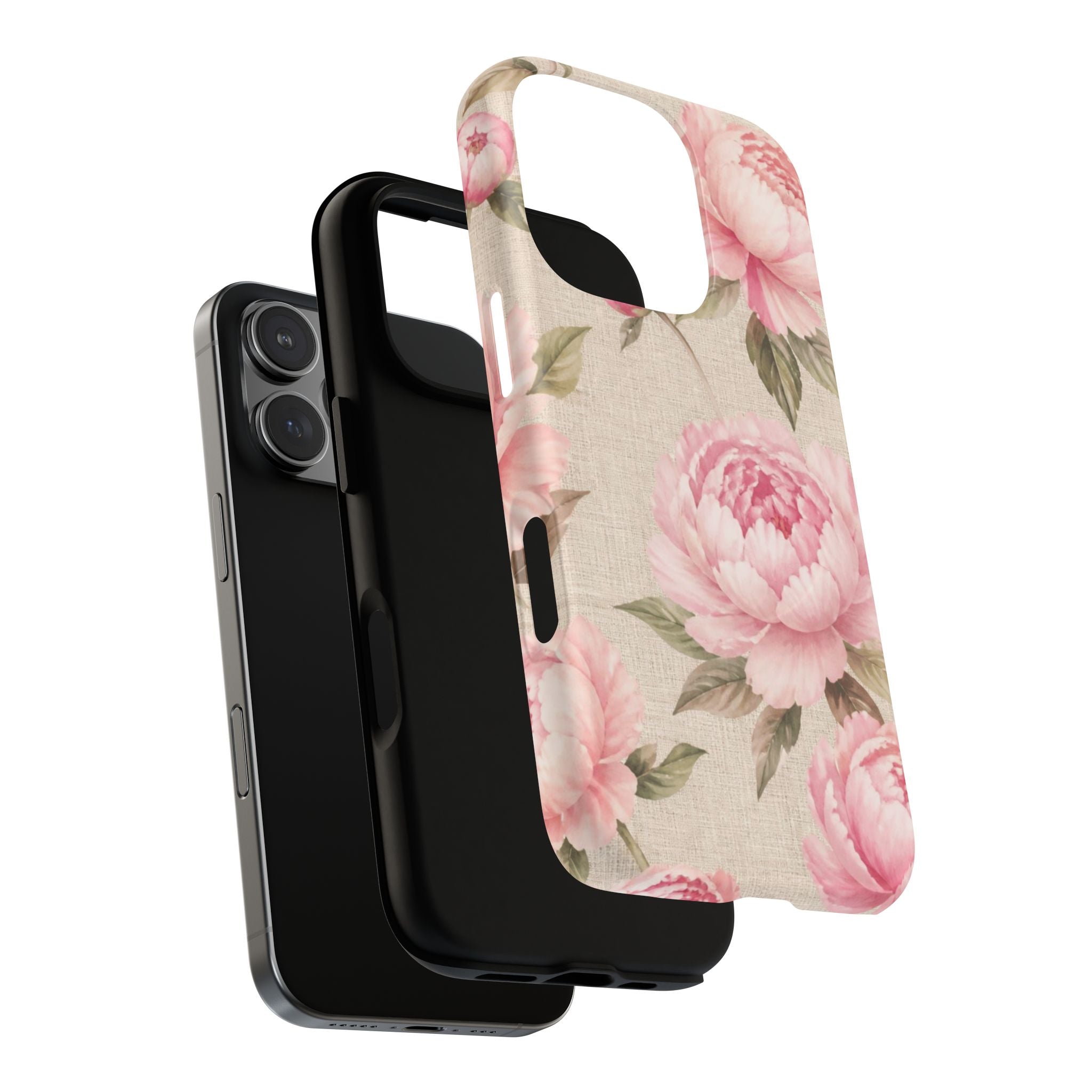 Floral Peony Tough Magnetic Phone Case — Pink Vintage Rose Protective Cover