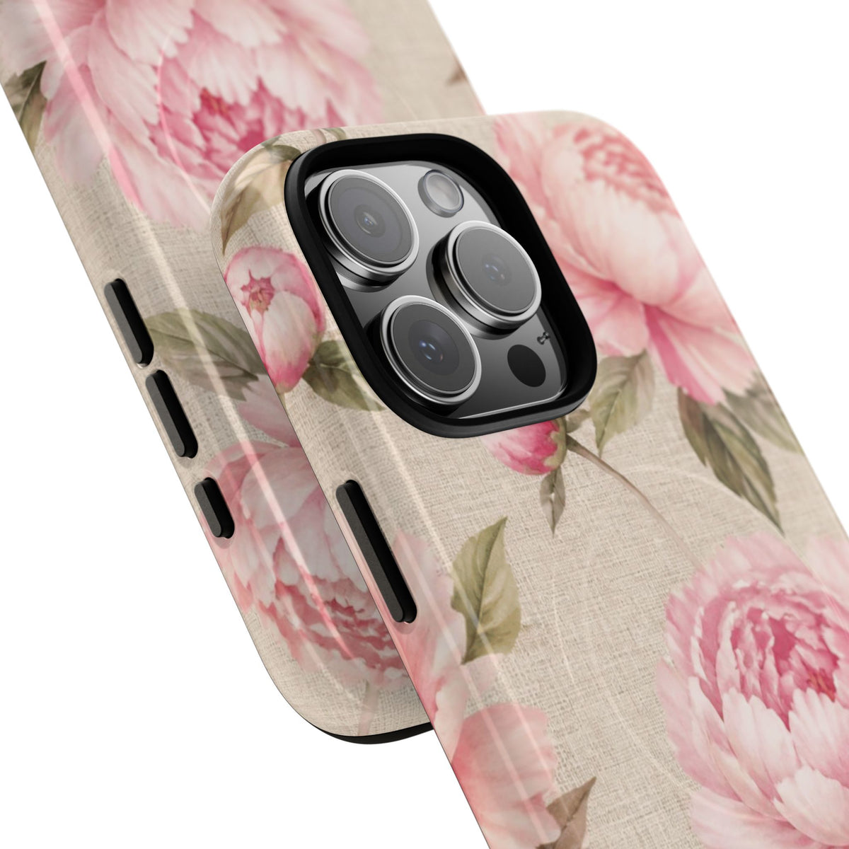 Floral Peony Tough Magnetic Phone Case — Pink Vintage Rose Protective Cover