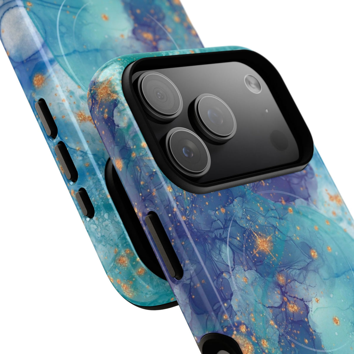 Teal Marble Magnetic Tough Case — Protective Phone Case with Blue Gold Swirl Design