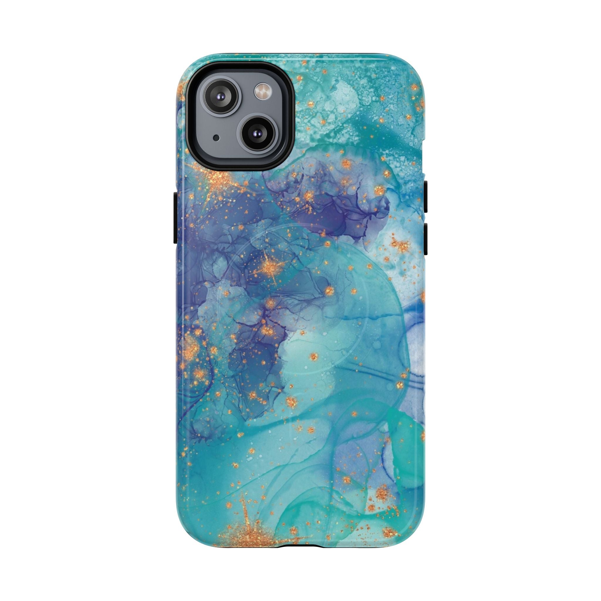 Teal Marble Magnetic Tough Case — Protective Phone Case with Blue Gold Swirl Design