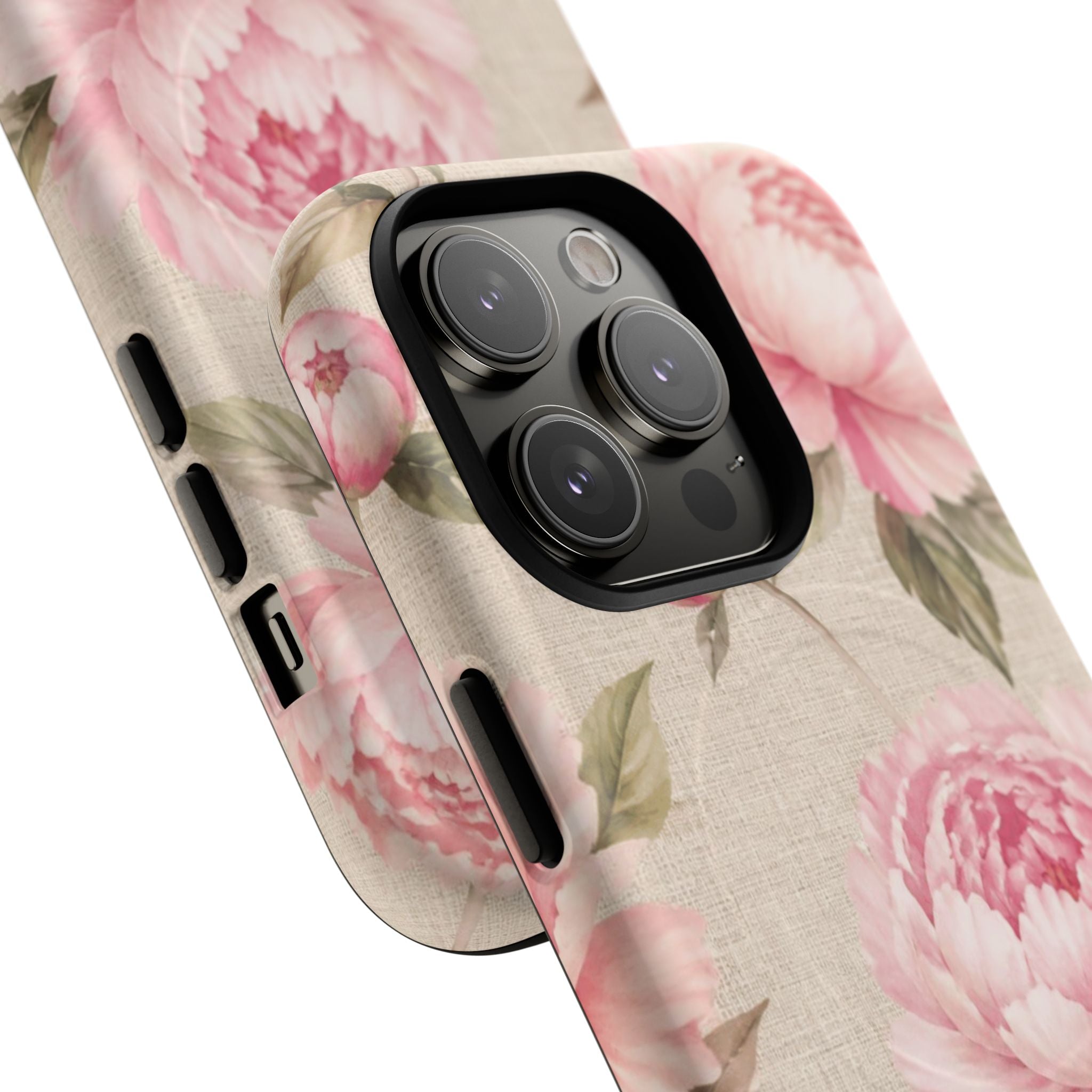 Floral Peony Tough Magnetic Phone Case — Pink Vintage Rose Protective Cover