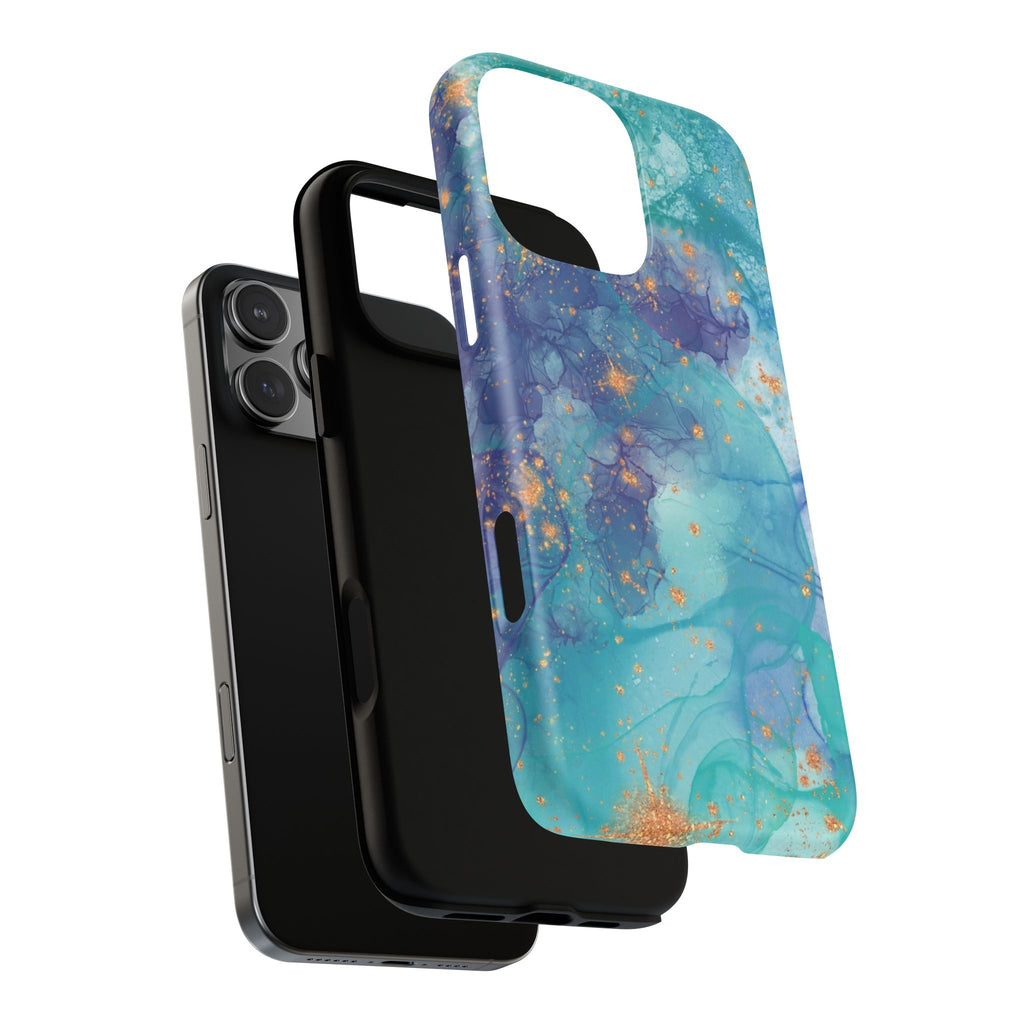 Teal Marble Magnetic Tough Case — Protective Phone Case with Blue Gold Swirl Design