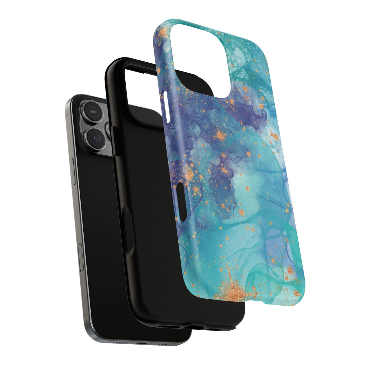 Teal Marble Magnetic Tough Case — Protective Phone Case with Blue Gold Swirl Design