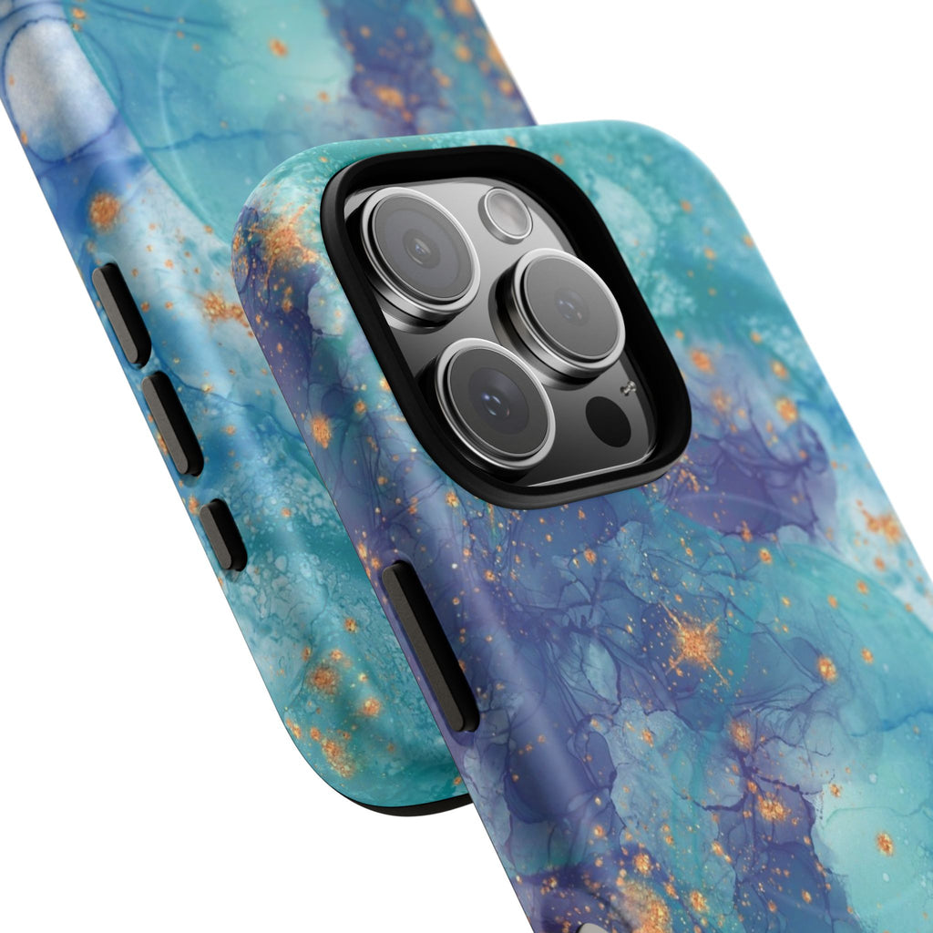 Teal Marble Magnetic Tough Case — Protective Phone Case with Blue Gold Swirl Design