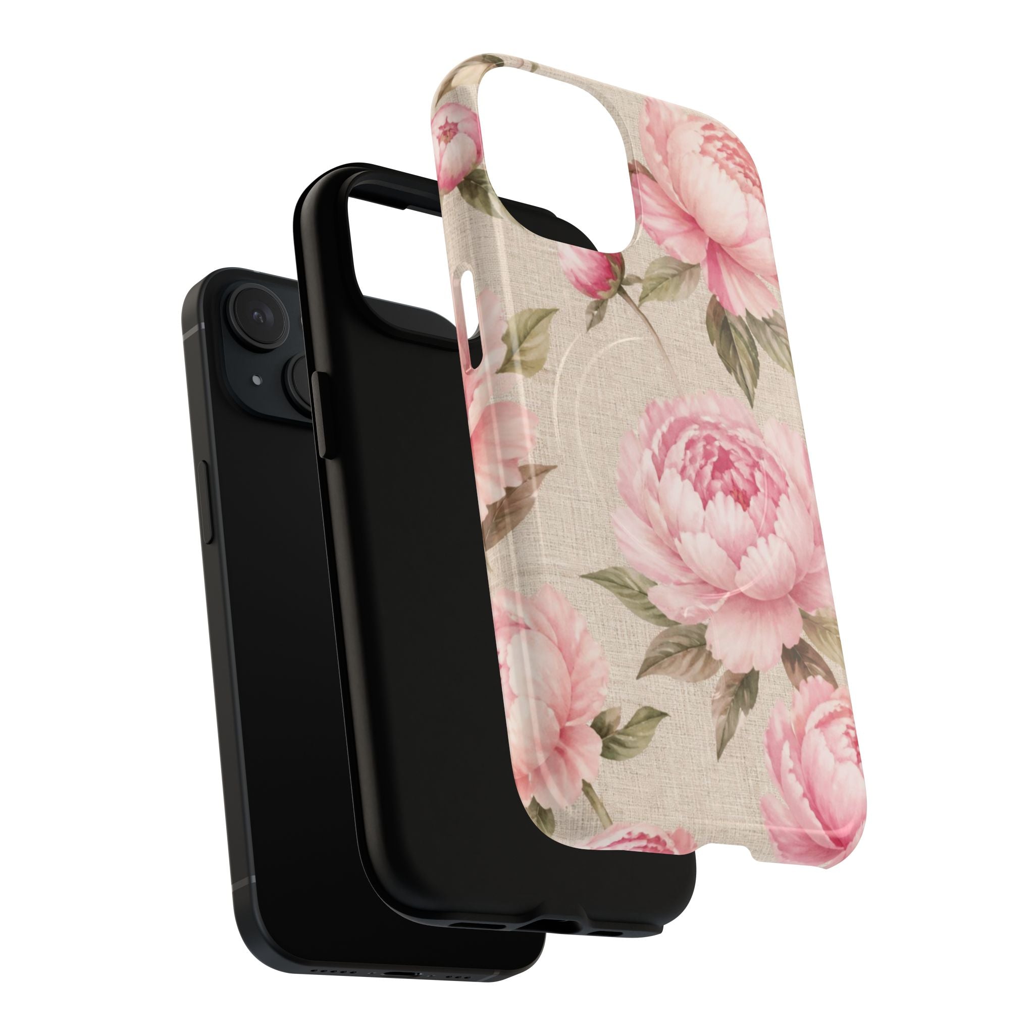 Floral Peony Tough Magnetic Phone Case — Pink Vintage Rose Protective Cover