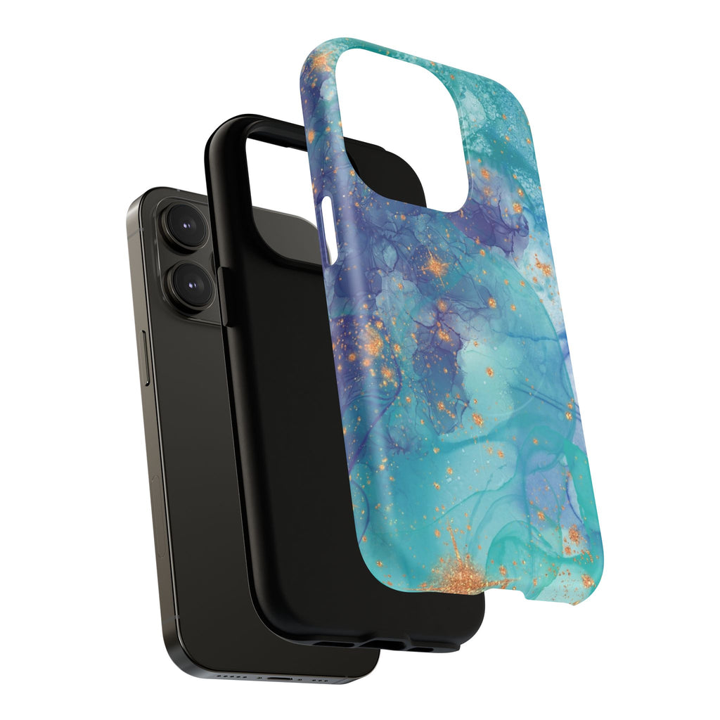 Teal Marble Magnetic Tough Case — Protective Phone Case with Blue Gold Swirl Design