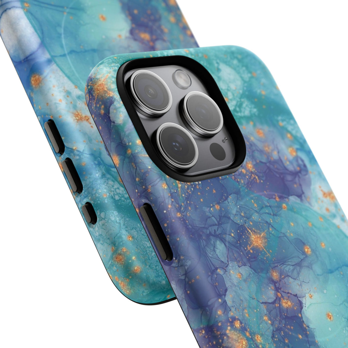 Teal Marble Magnetic Tough Case — Protective Phone Case with Blue Gold Swirl Design