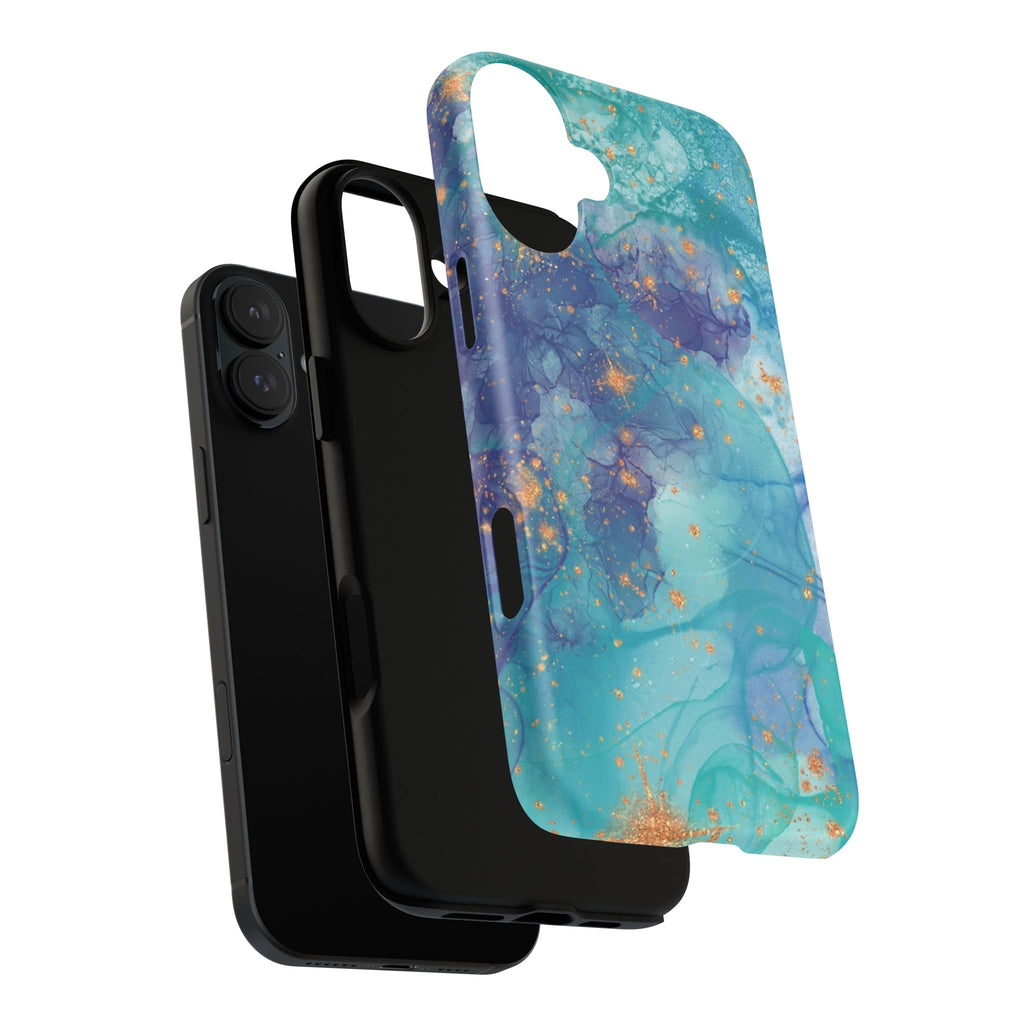 Teal Marble Magnetic Tough Case — Protective Phone Case with Blue Gold Swirl Design