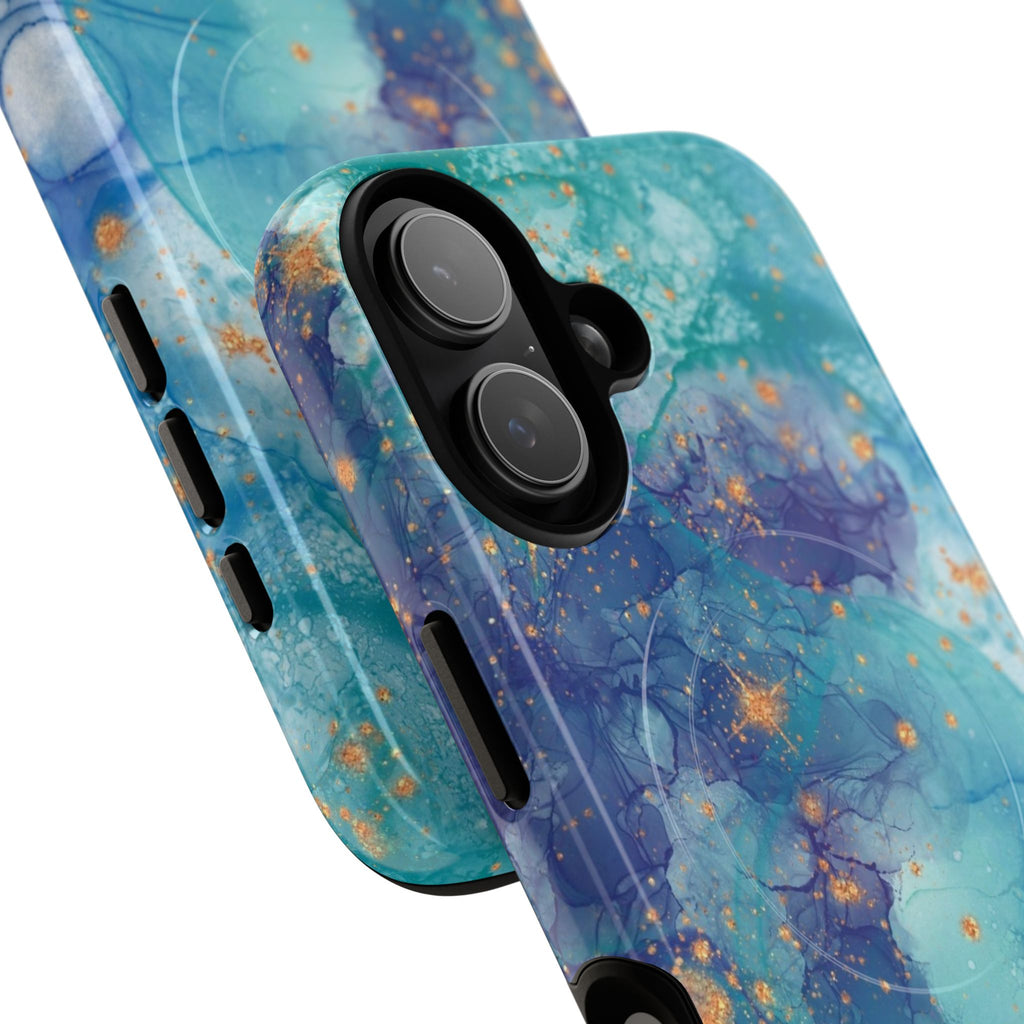 Teal Marble Magnetic Tough Case — Protective Phone Case with Blue Gold Swirl Design