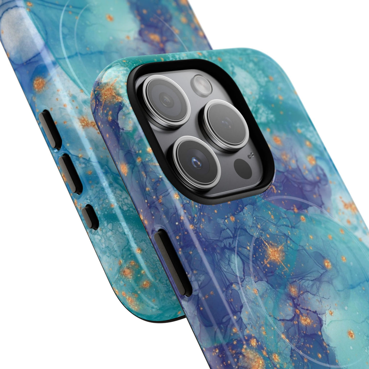 Teal Marble Magnetic Tough Case — Protective Phone Case with Blue Gold Swirl Design
