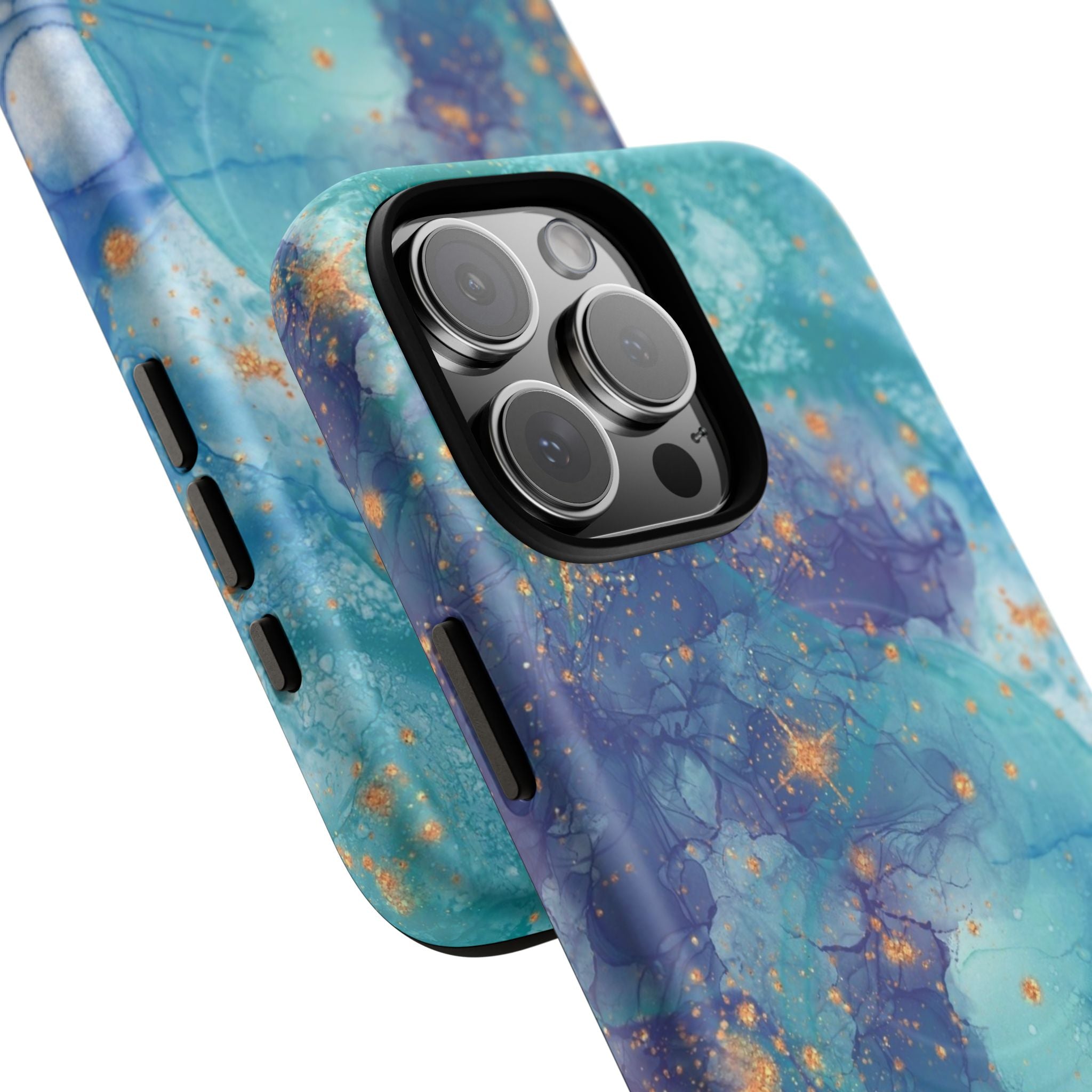 Teal Marble Magnetic Tough Case — Protective Phone Case with Blue Gold Swirl Design