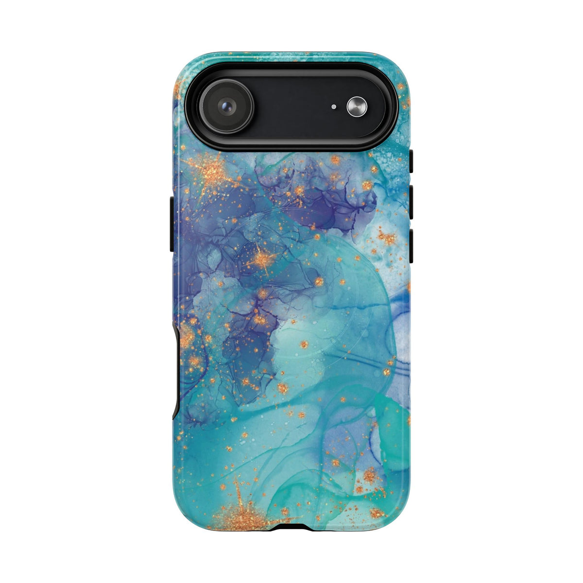 Teal Marble Magnetic Tough Case — Protective Phone Case with Blue Gold Swirl Design