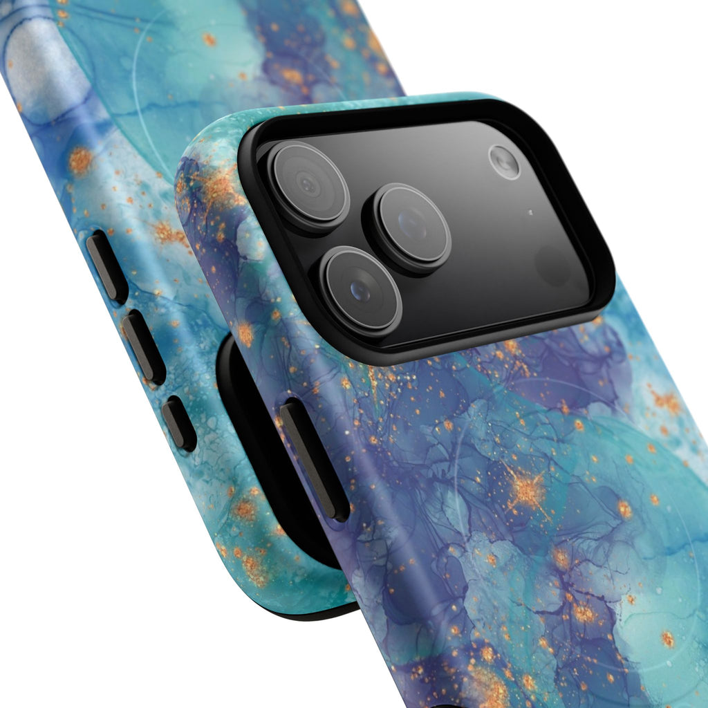 Teal Marble Magnetic Tough Case — Protective Phone Case with Blue Gold Swirl Design