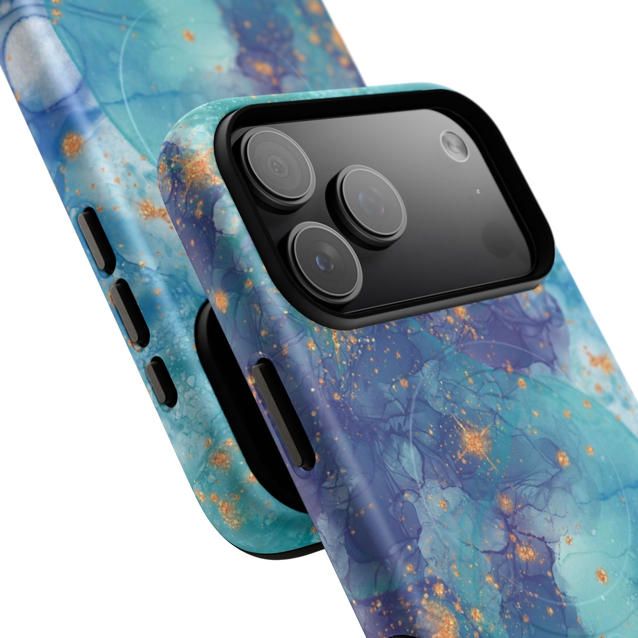 Teal Marble Magnetic Tough Case — Protective Phone Case with Blue Gold Swirl Design