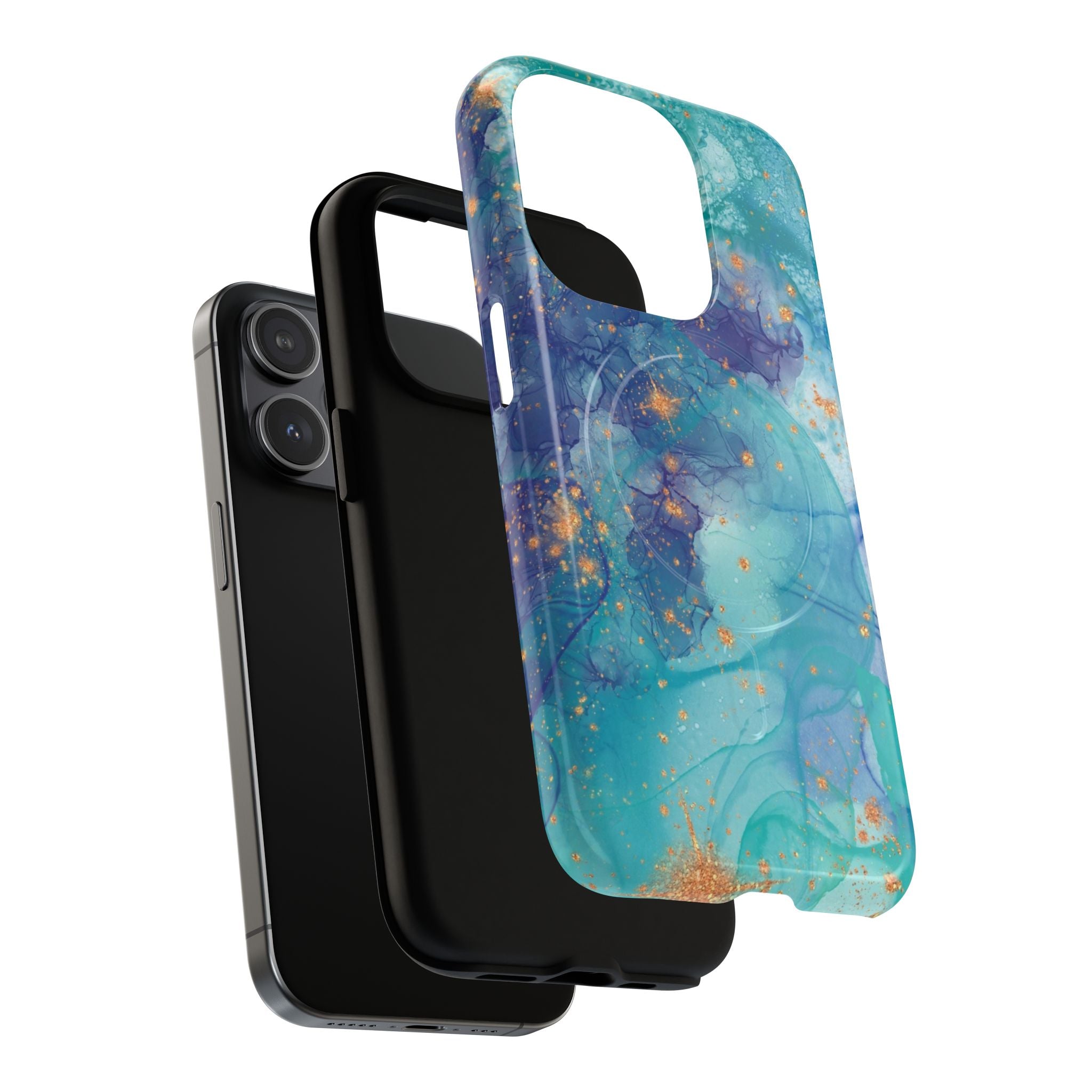 Teal Marble Magnetic Tough Case — Protective Phone Case with Blue Gold Swirl Design