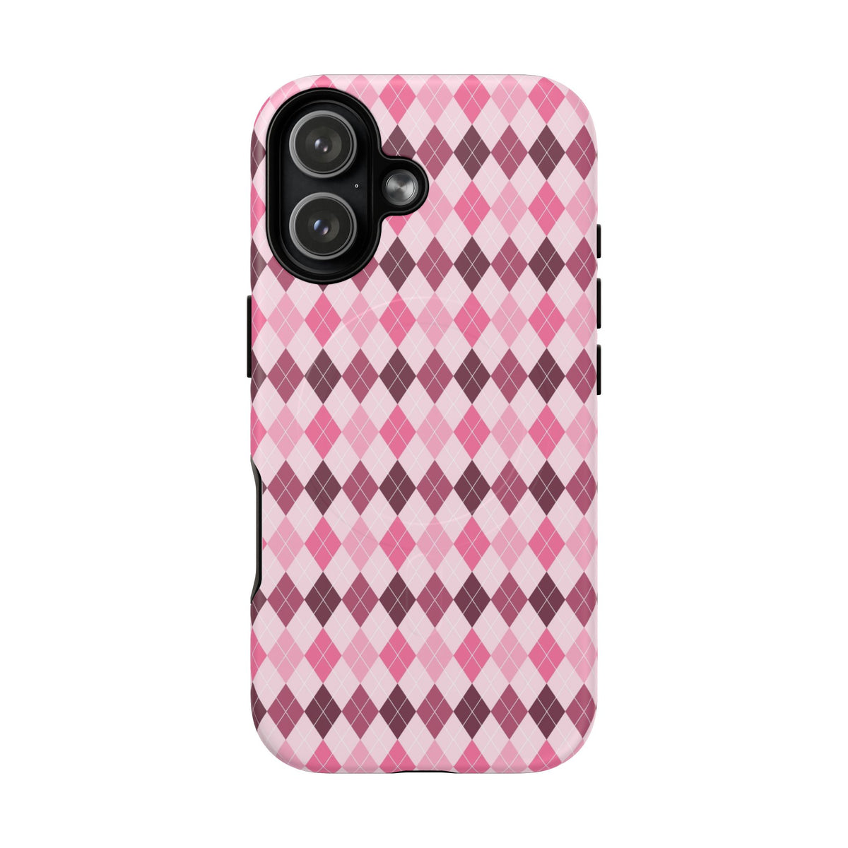 Pink Argyle Tough Magnetic Phone Case — Protective MagSafe-Compatible Cover