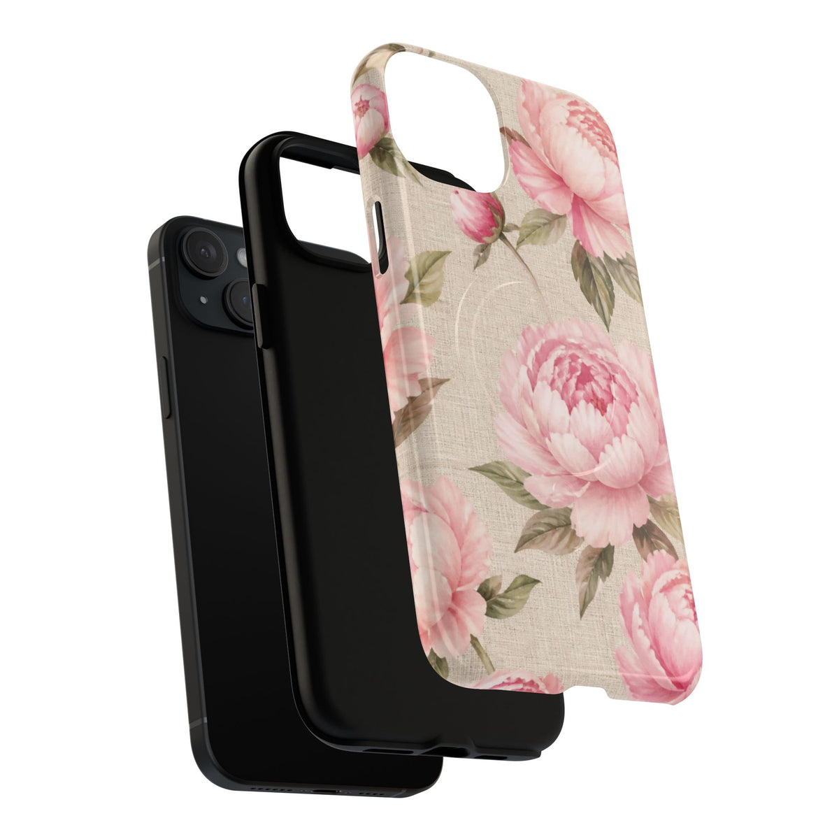Floral Peony Tough Magnetic Phone Case — Pink Vintage Rose Protective Cover