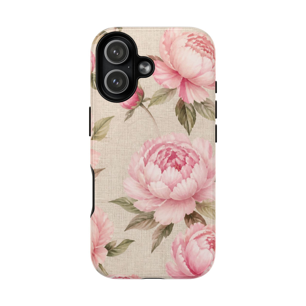 Floral Peony Tough Magnetic Phone Case — Pink Vintage Rose Protective Cover