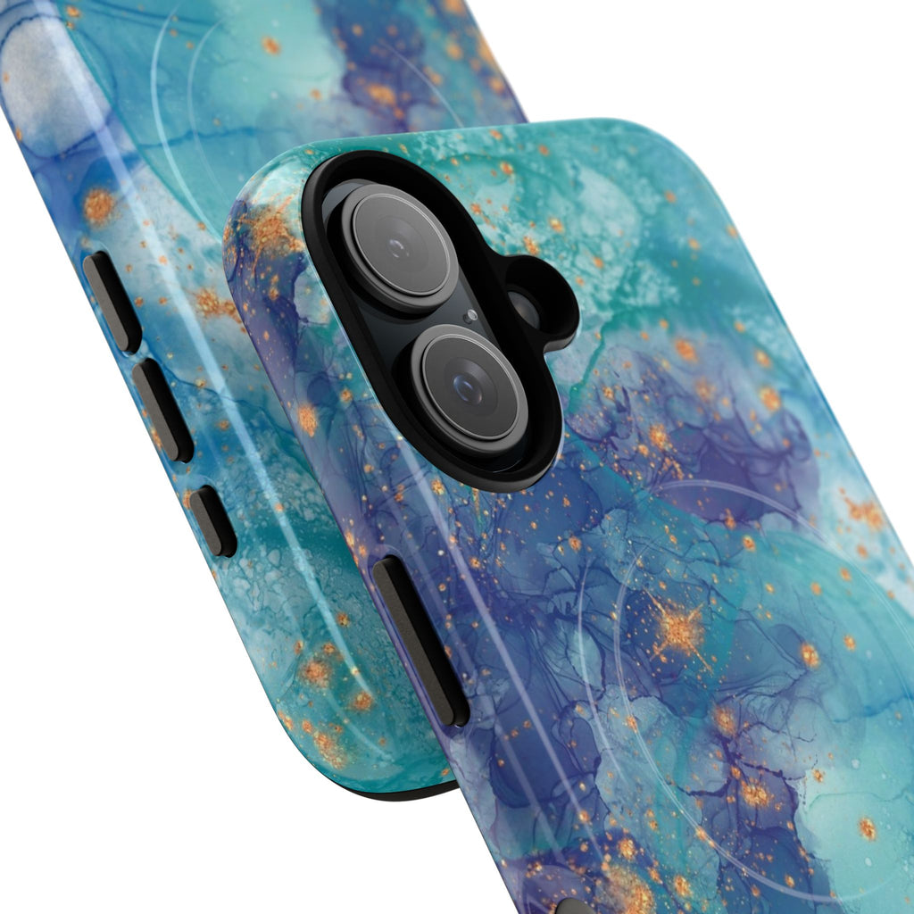Teal Marble Magnetic Tough Case — Protective Phone Case with Blue Gold Swirl Design