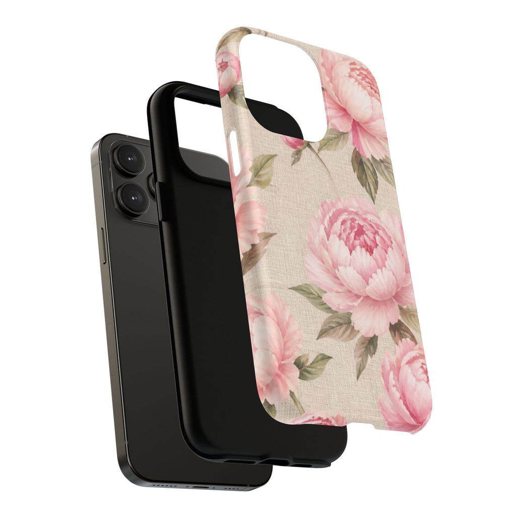 Floral Peony Tough Magnetic Phone Case — Pink Vintage Rose Protective Cover