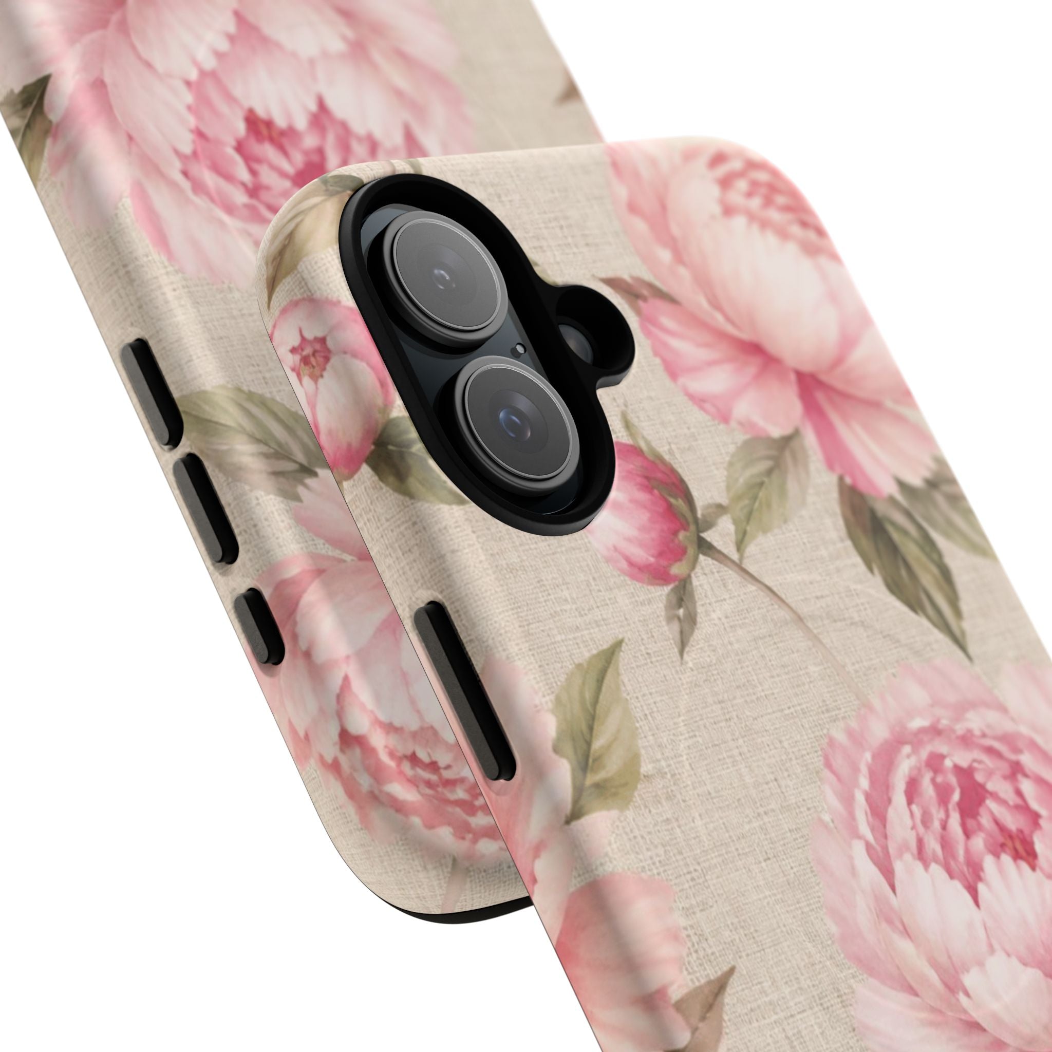 Floral Peony Tough Magnetic Phone Case — Pink Vintage Rose Protective Cover
