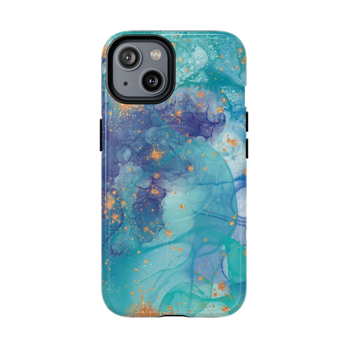 Teal Marble Magnetic Tough Case — Protective Phone Case with Blue Gold Swirl Design