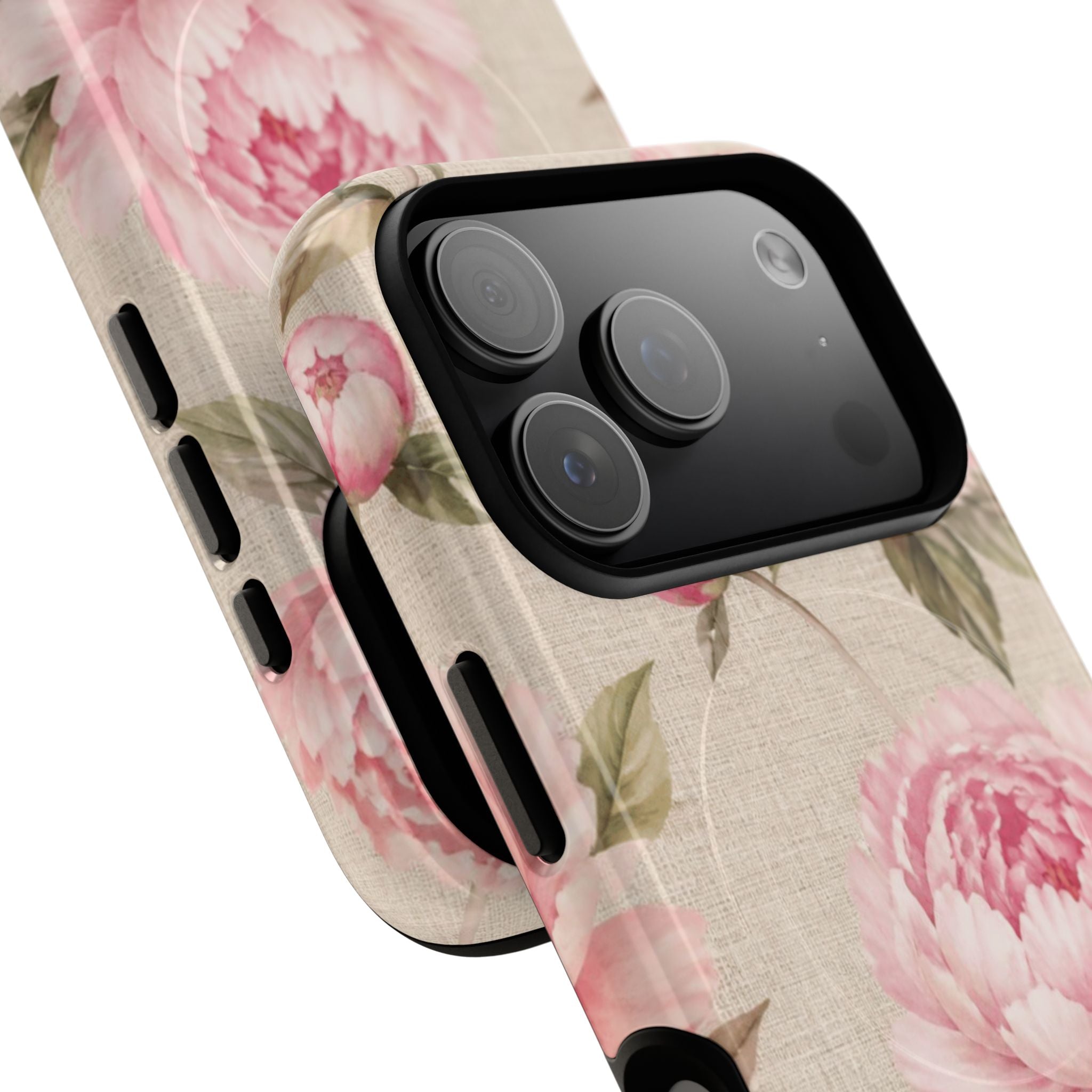 Floral Peony Tough Magnetic Phone Case — Pink Vintage Rose Protective Cover