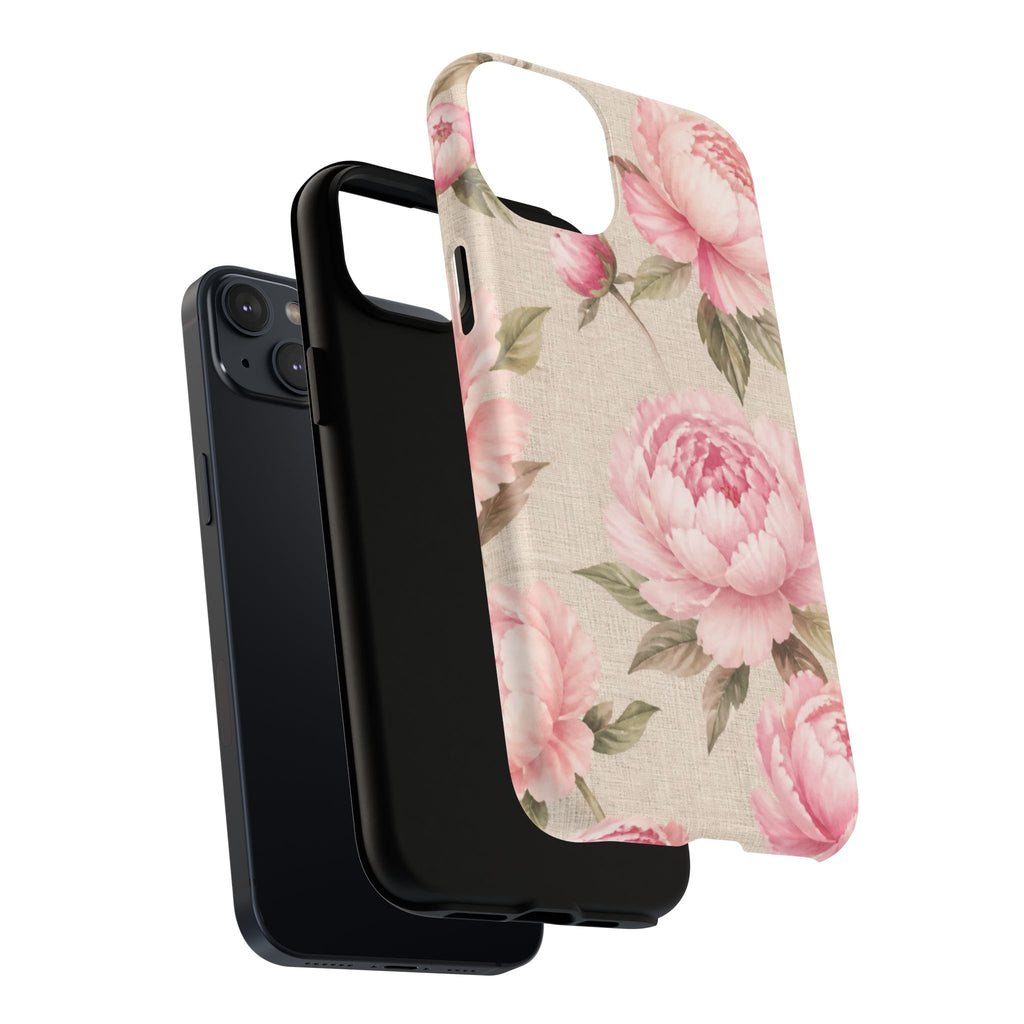 Floral Peony Tough Magnetic Phone Case — Pink Vintage Rose Protective Cover