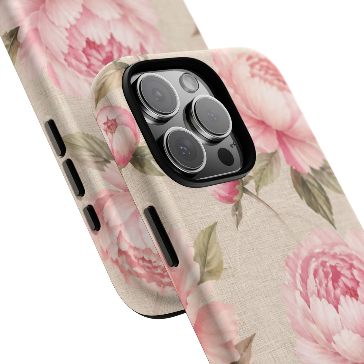 Floral Peony Tough Magnetic Phone Case — Pink Vintage Rose Protective Cover