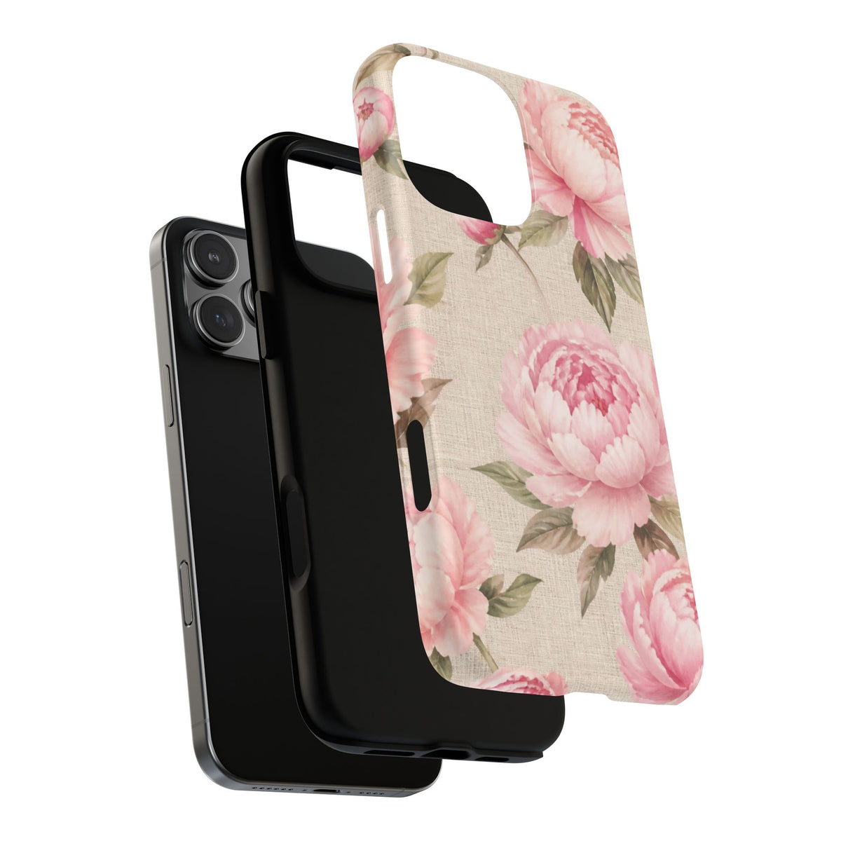 Floral Peony Tough Magnetic Phone Case — Pink Vintage Rose Protective Cover