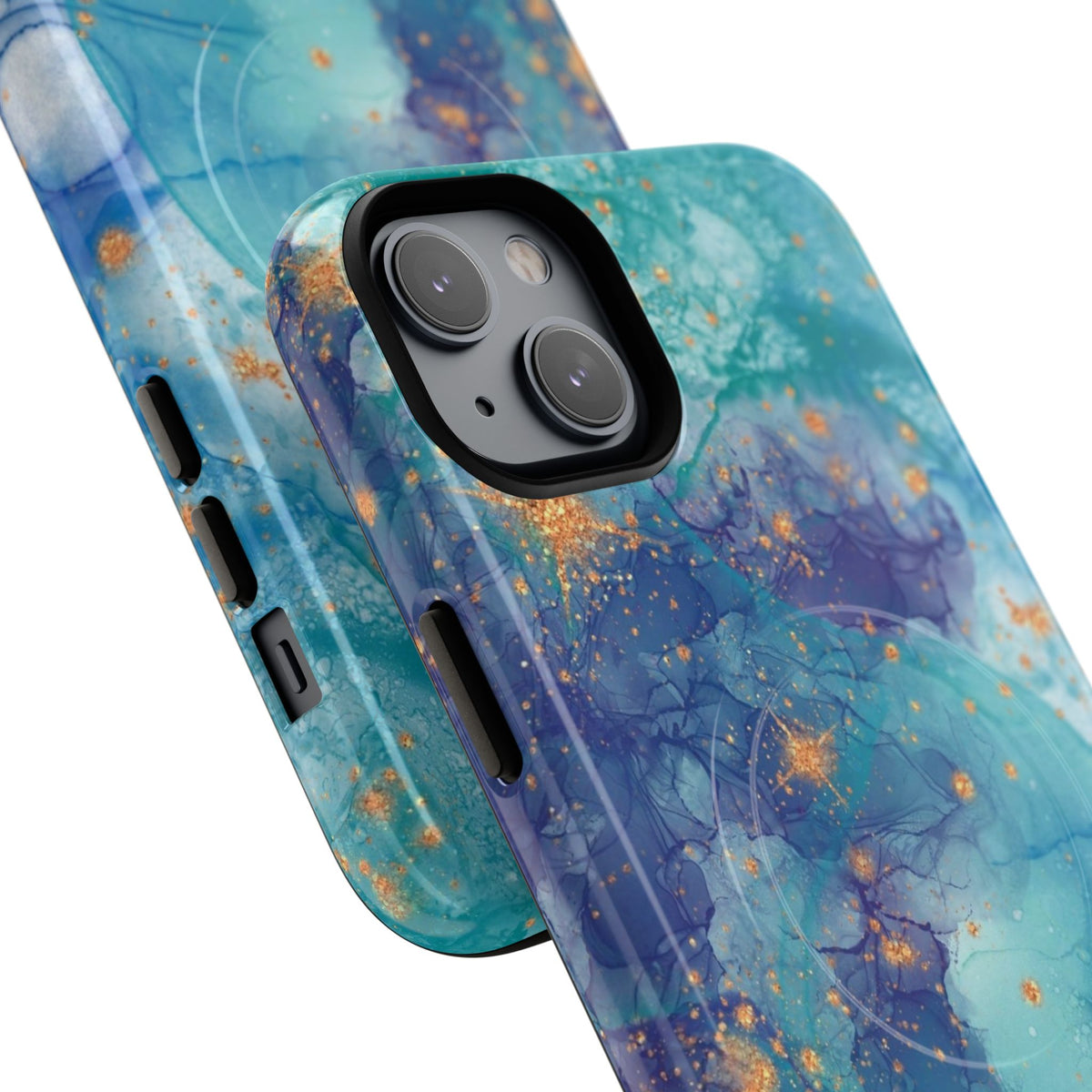 Teal Marble Magnetic Tough Case — Protective Phone Case with Blue Gold Swirl Design