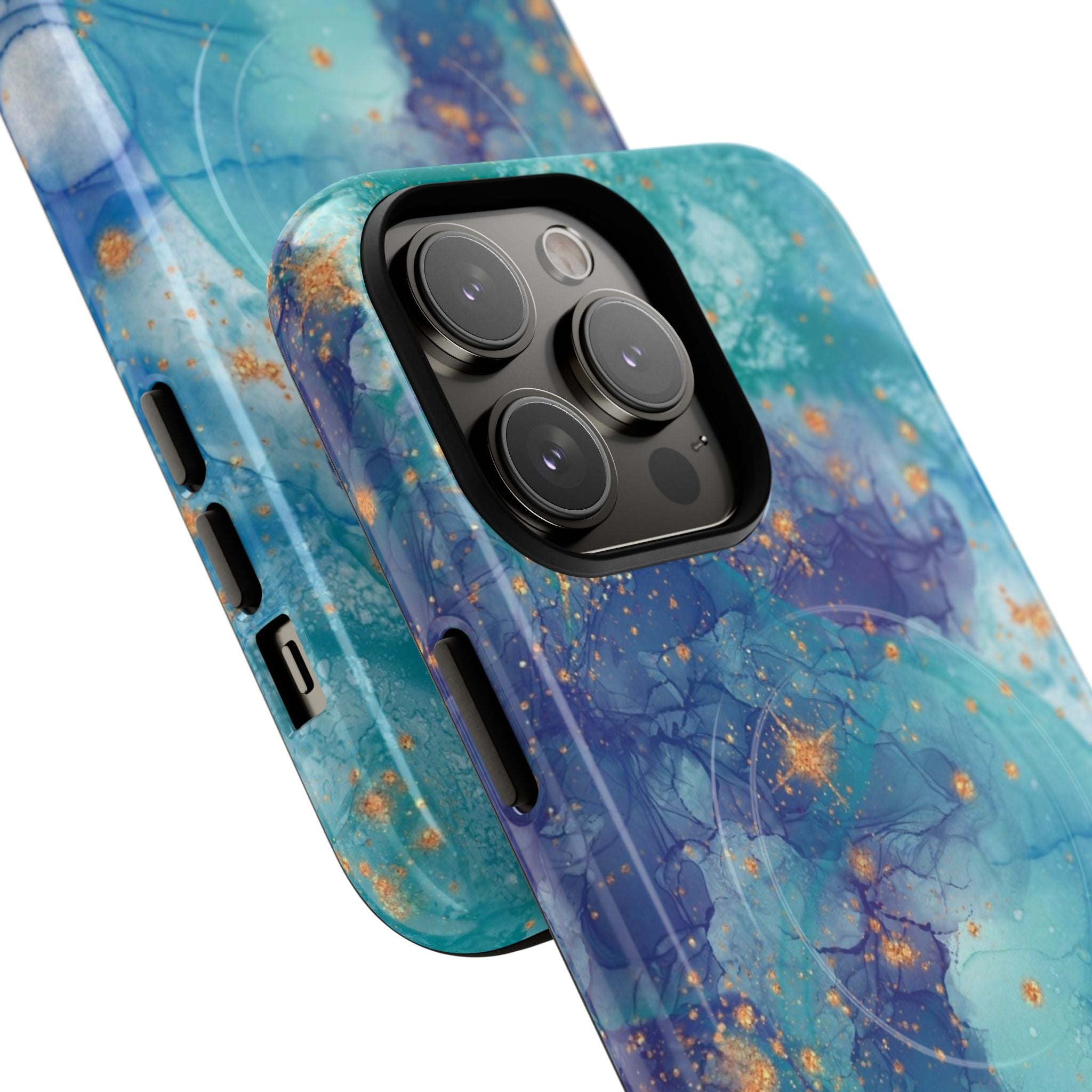 Teal Marble Magnetic Tough Case — Protective Phone Case with Blue Gold Swirl Design