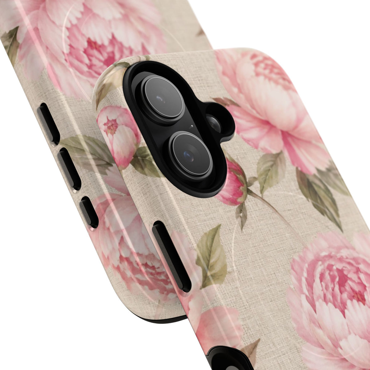 Floral Peony Tough Magnetic Phone Case — Pink Vintage Rose Protective Cover