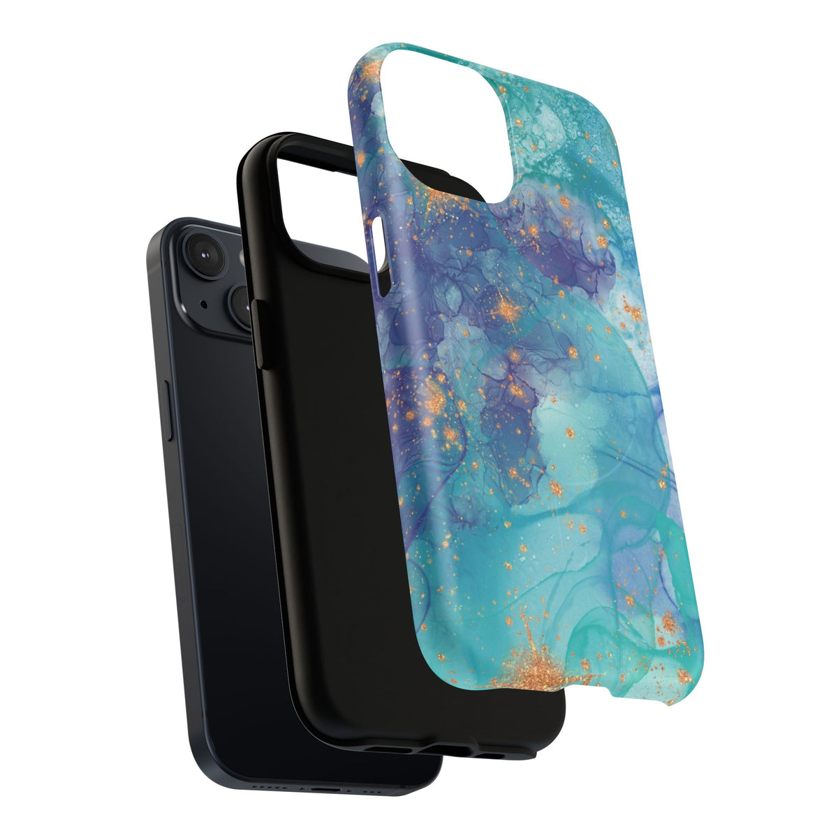 Teal Marble Magnetic Tough Case — Protective Phone Case with Blue Gold Swirl Design
