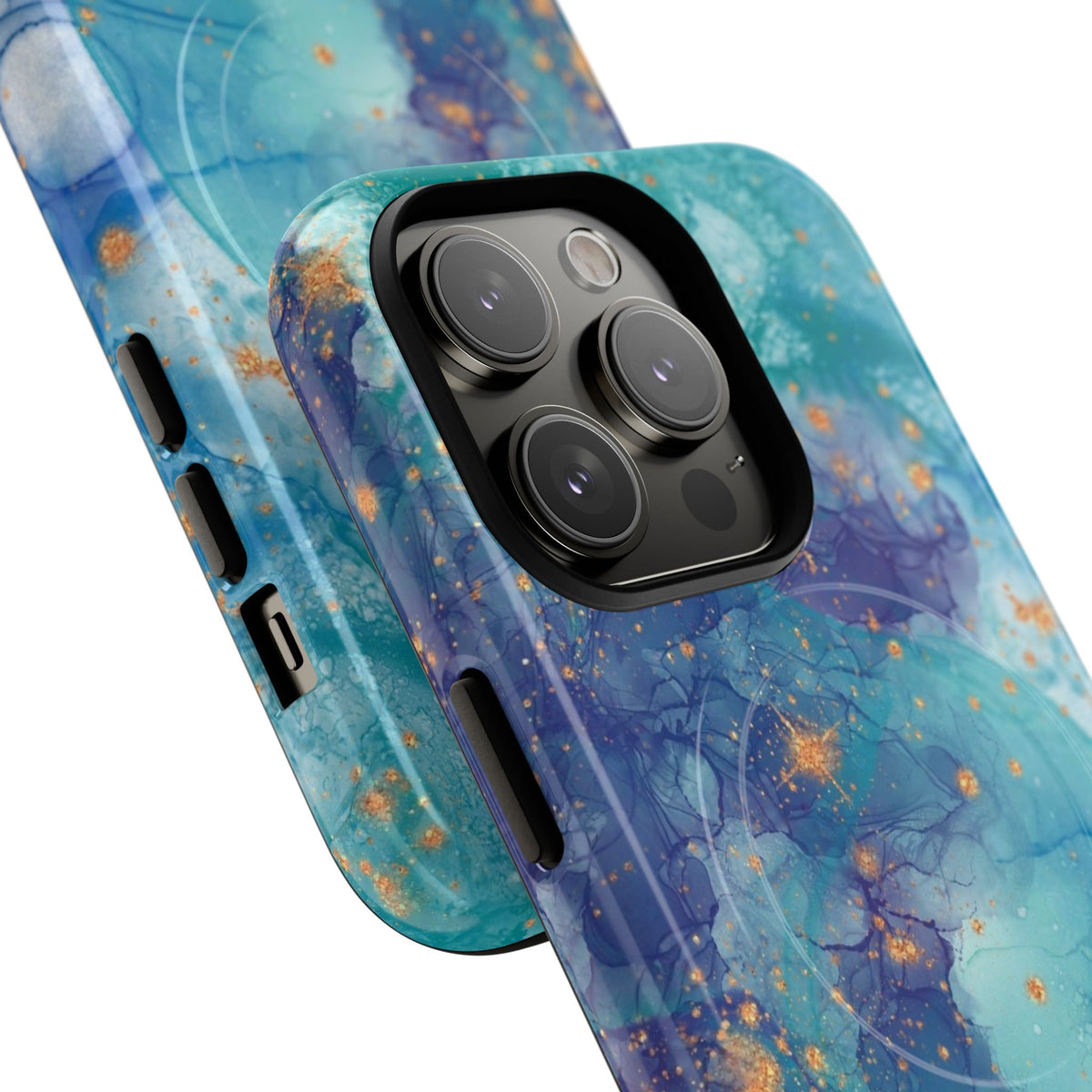 Teal Marble Magnetic Tough Case — Protective Phone Case with Blue Gold Swirl Design