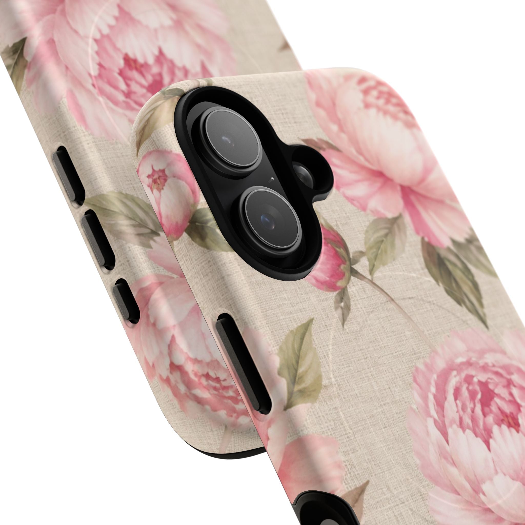 Floral Peony Tough Magnetic Phone Case — Pink Vintage Rose Protective Cover