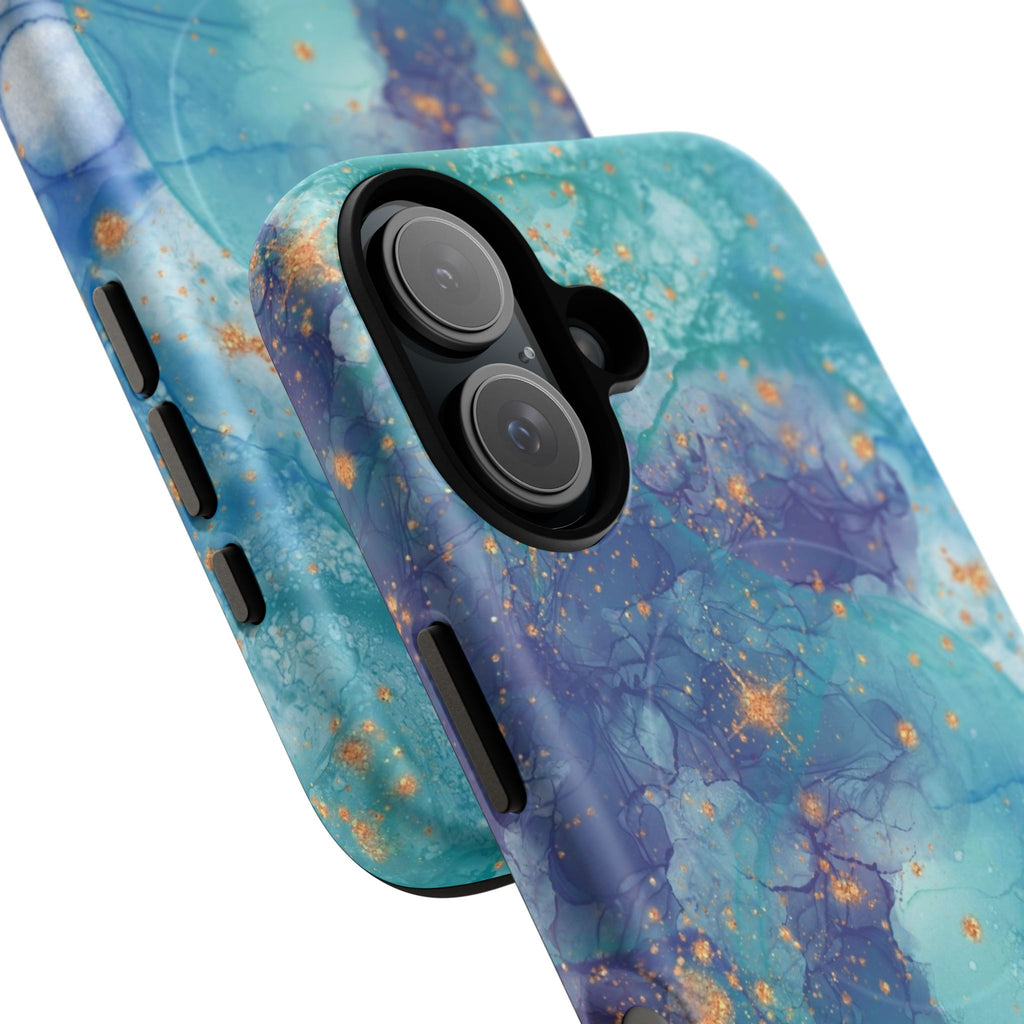 Teal Marble Magnetic Tough Case — Protective Phone Case with Blue Gold Swirl Design