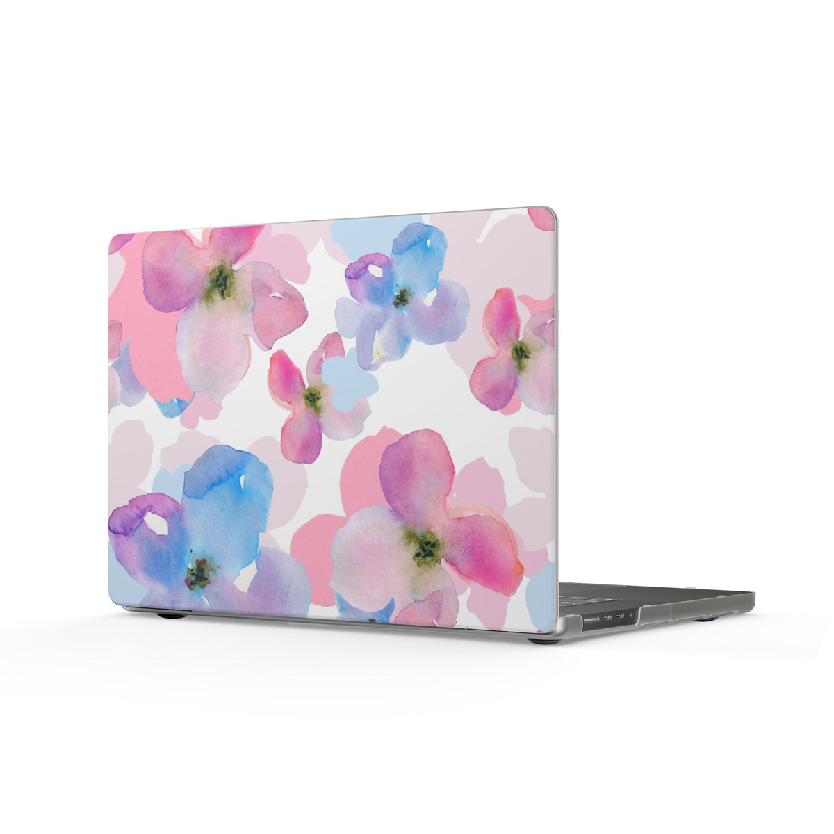 Floral Watercolor Matte MacBook Case — Pastel Pink & Blue Laptop Cover